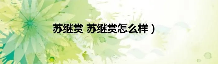 苏继赏 苏继赏怎么样）
