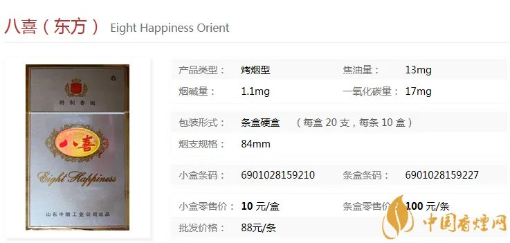 八喜价格表大全 八喜香烟价格表图一览