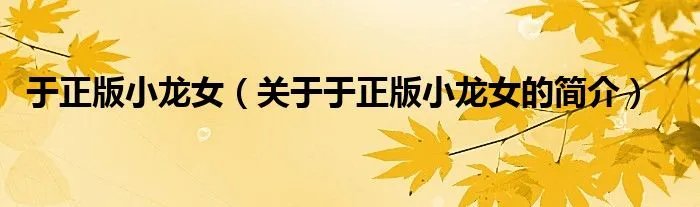 于正版小龙女（关于于正版小龙女的简介）