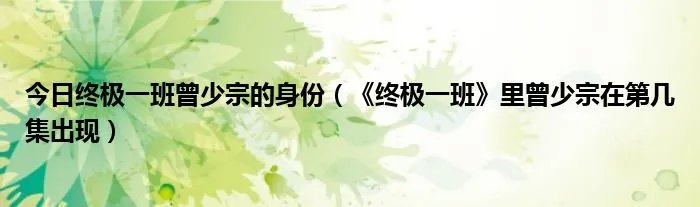 今日终极一班曾少宗的身份（《终极一班》里曾少宗在第几集出现）