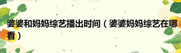 婆婆和妈妈综艺播出时间（婆婆妈妈综艺在哪看）