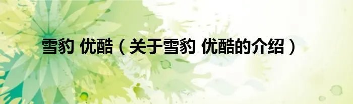 雪豹 优酷（关于雪豹 优酷的介绍）