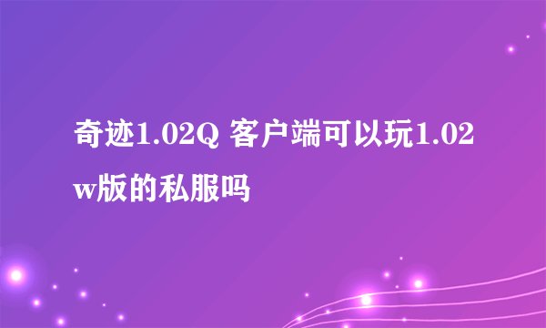 奇迹1.02Q 客户端可以玩1.02w版的私服吗