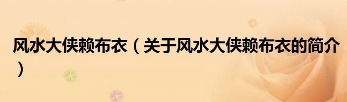 风水大侠赖布衣(关于风水大侠赖布衣的简介)