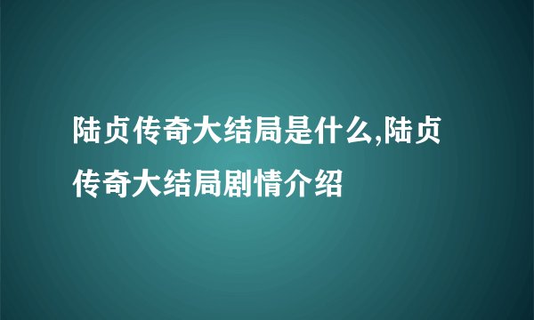 陆贞传奇大结局是什么,陆贞传奇大结局剧情介绍