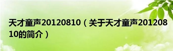 天才童声20120810（关于天才童声20120810的简介）