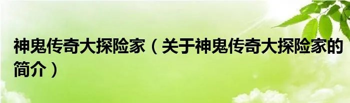 神鬼传奇大探险家（关于神鬼传奇大探险家的简介）