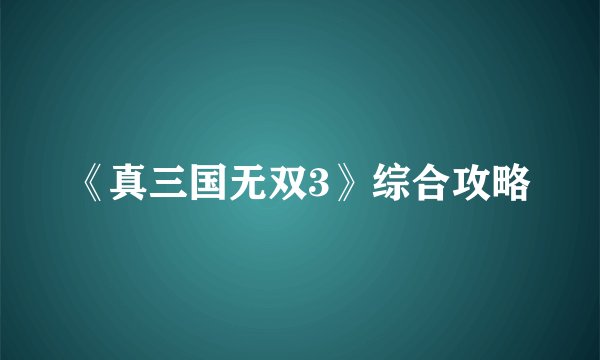《真三国无双3》综合攻略