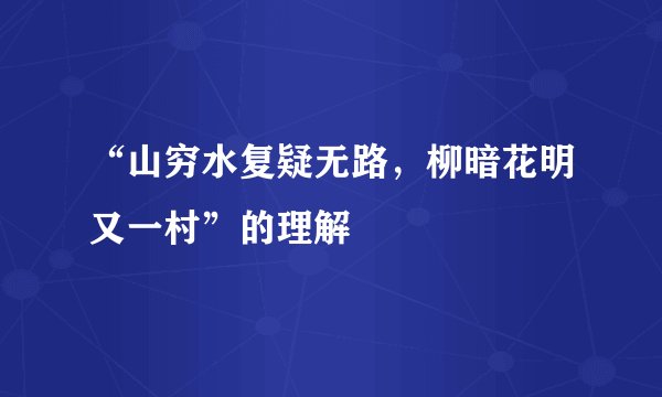 “山穷水复疑无路，柳暗花明又一村”的理解