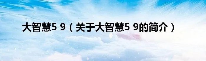 大智慧5 9（关于大智慧5 9的简介）