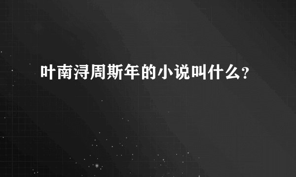 叶南浔周斯年的小说叫什么？