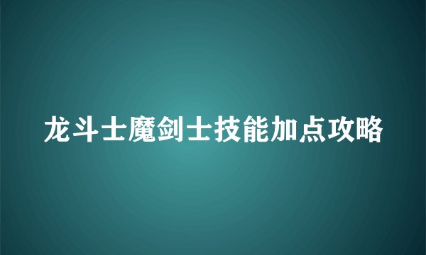 龙斗士魔剑士技能加点攻略