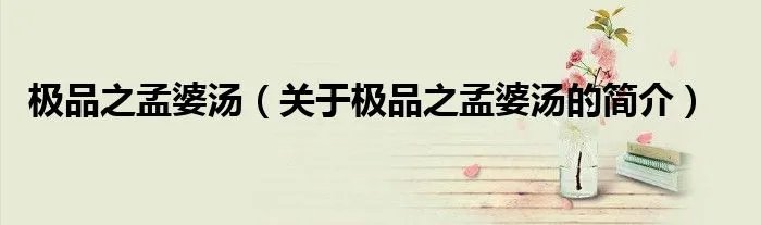 极品之孟婆汤（关于极品之孟婆汤的简介）