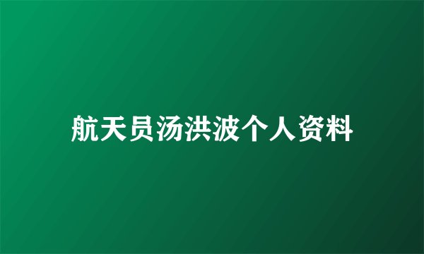 航天员汤洪波个人资料