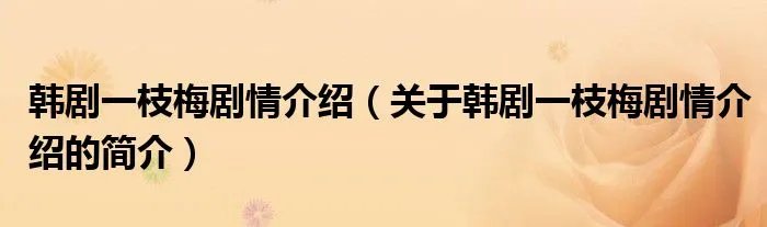 韩剧一枝梅剧情介绍（关于韩剧一枝梅剧情介绍的简介）