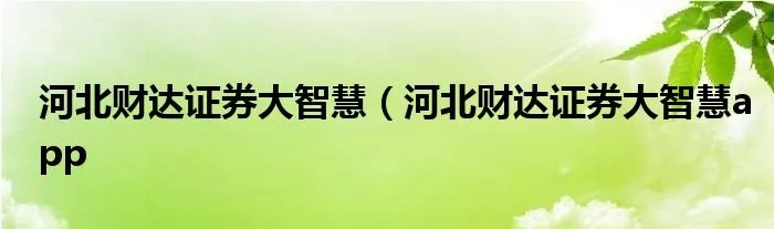 河北财达证券大智慧（河北财达证券大智慧app