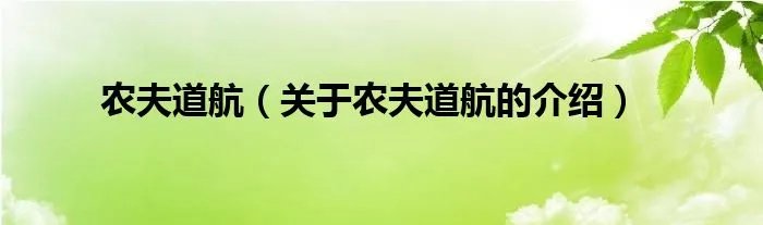 农夫道航（关于农夫道航的介绍）