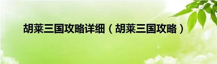 胡莱三国攻略详细（胡莱三国攻略）
