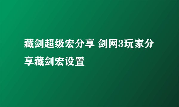 藏剑超级宏分享 剑网3玩家分享藏剑宏设置
