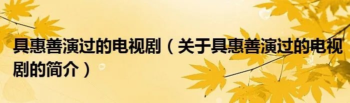 具惠善演过的电视剧（关于具惠善演过的电视剧的简介）