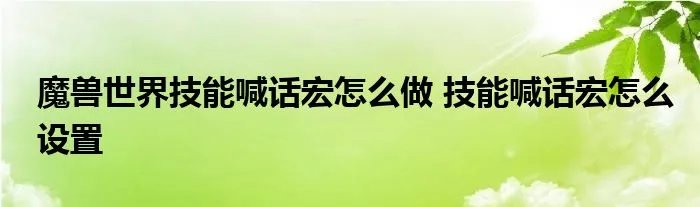 魔兽世界技能喊话宏怎么做 技能喊话宏怎么设置