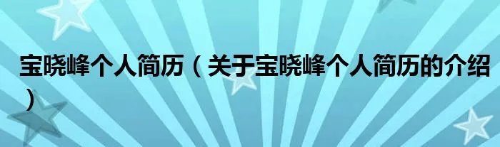 宝晓峰个人简历（关于宝晓峰个人简历的介绍）
