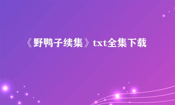 《野鸭子续集》txt全集下载