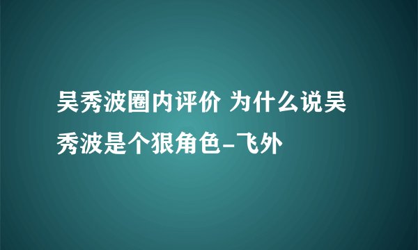 吴秀波圈内评价 为什么说吴秀波是个狠角色-飞外