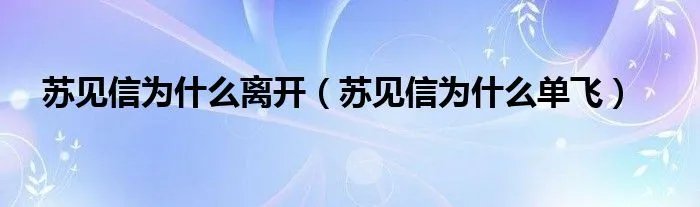 苏见信为什么离开（苏见信为什么单飞）