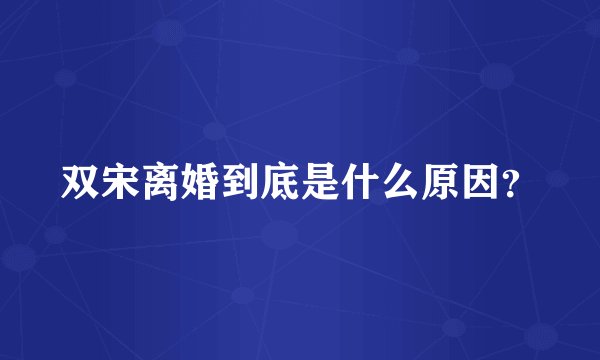 双宋离婚到底是什么原因？
