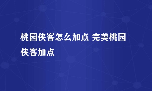 桃园侠客怎么加点 完美桃园侠客加点