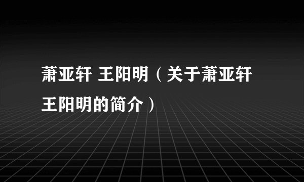 萧亚轩 王阳明（关于萧亚轩 王阳明的简介）