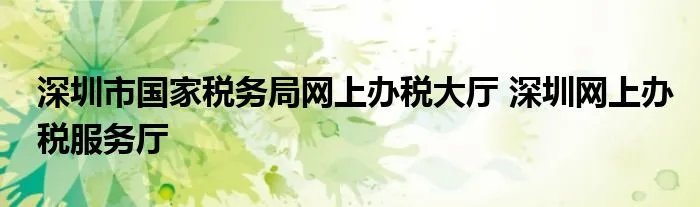 深圳市国家税务局网上办税大厅 深圳网上办税服务厅