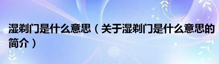 湿剃门是什么意思（关于湿剃门是什么意思的简介）