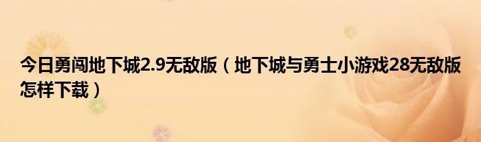 今日勇闯地下城2.9无敌版（地下城与勇士小游戏28无敌版怎样下载）