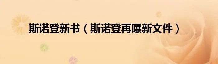 斯诺登新书（斯诺登再曝新文件）