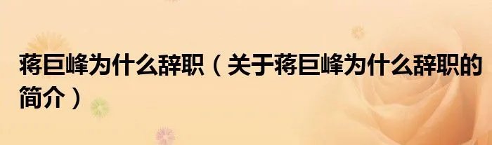 蒋巨峰为什么辞职（关于蒋巨峰为什么辞职的简介）