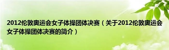 2012伦敦奥运会女子体操团体决赛（关于2012伦敦奥运会女子体操团体决赛的简介）