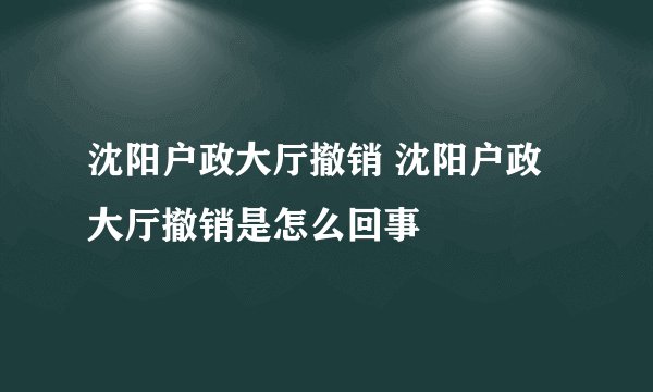 沈阳户政大厅撤销 沈阳户政大厅撤销是怎么回事