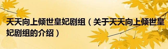 天天向上倾世皇妃剧组（关于天天向上倾世皇妃剧组的介绍）