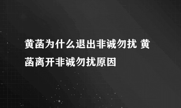 黄菡为什么退出非诚勿扰 黄菡离开非诚勿扰原因