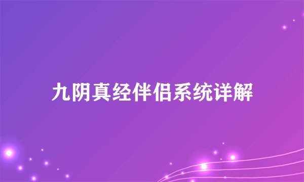 九阴真经伴侣系统详解