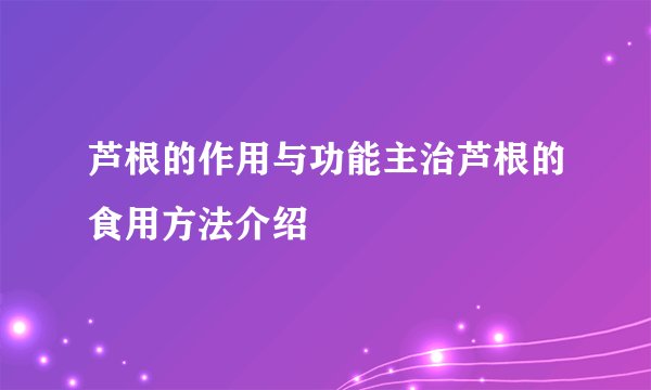 芦根的作用与功能主治芦根的食用方法介绍