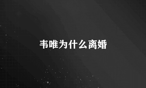 韦唯为什么离婚