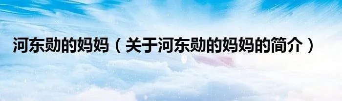 河东勋的妈妈（关于河东勋的妈妈的简介）