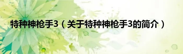 特种神枪手3（关于特种神枪手3的简介）