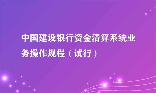 中国建设银行资金清算系统业务操作规程（试行）