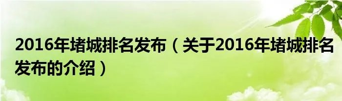 2016年堵城排名发布（关于2016年堵城排名发布的介绍）