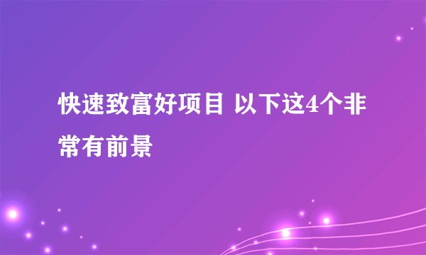 快速致富好项目 以下这4个非常有前景
