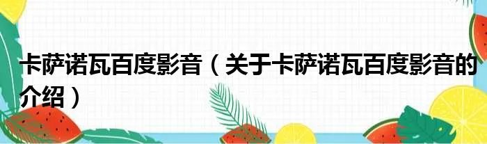 卡萨诺瓦百度影音（关于卡萨诺瓦百度影音的介绍）